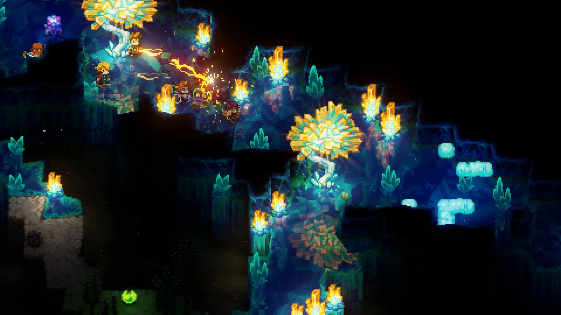 Official Core Keeper screenshot showing a crystal biome scene for How to Get Scarlet Ore in Core Keeper